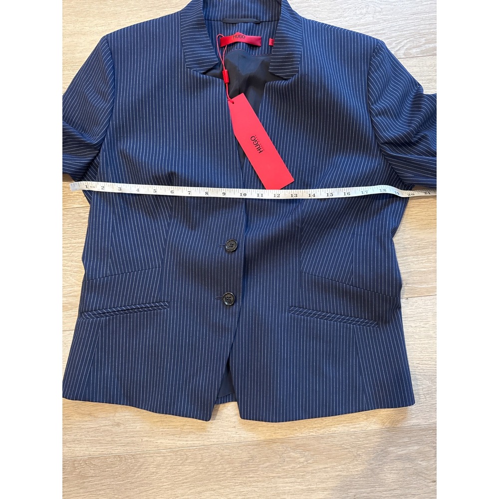 NWT Hugo Boss Alucca Blazer Womens 14 Open Blue Pinstripe Stand Collar - Picture 12 of 12